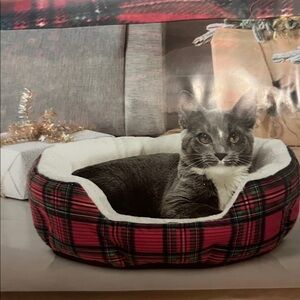 Vibrant Life Round Pet Cuddler Bed Red Plaid - NEW